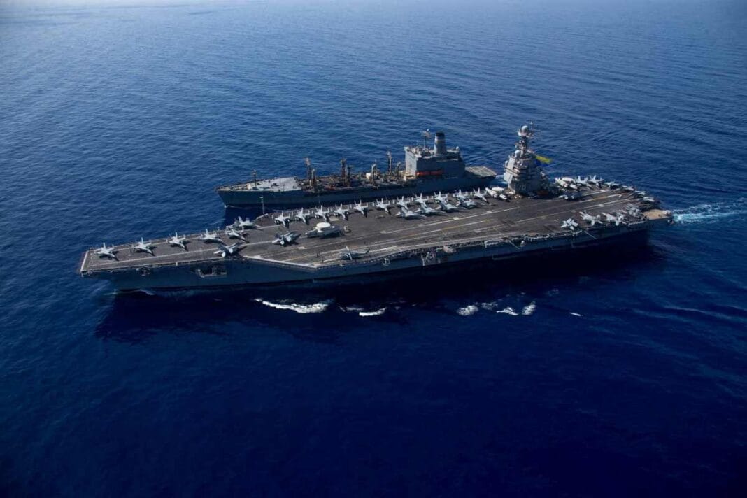 China pide a sus ciudadanos que abandonen Irán ante la escalada militar de EE.UU. FILE PHOTO: The world's largest aircraft carrier USS Gerald R. Ford arrives at Mediterranean Sea.